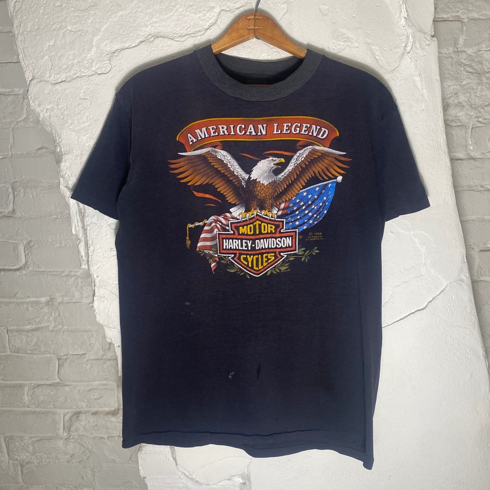 Vintage 1985 Harley Davidson 3D Emblem T-Shirt American Legend PA Eagle Black M